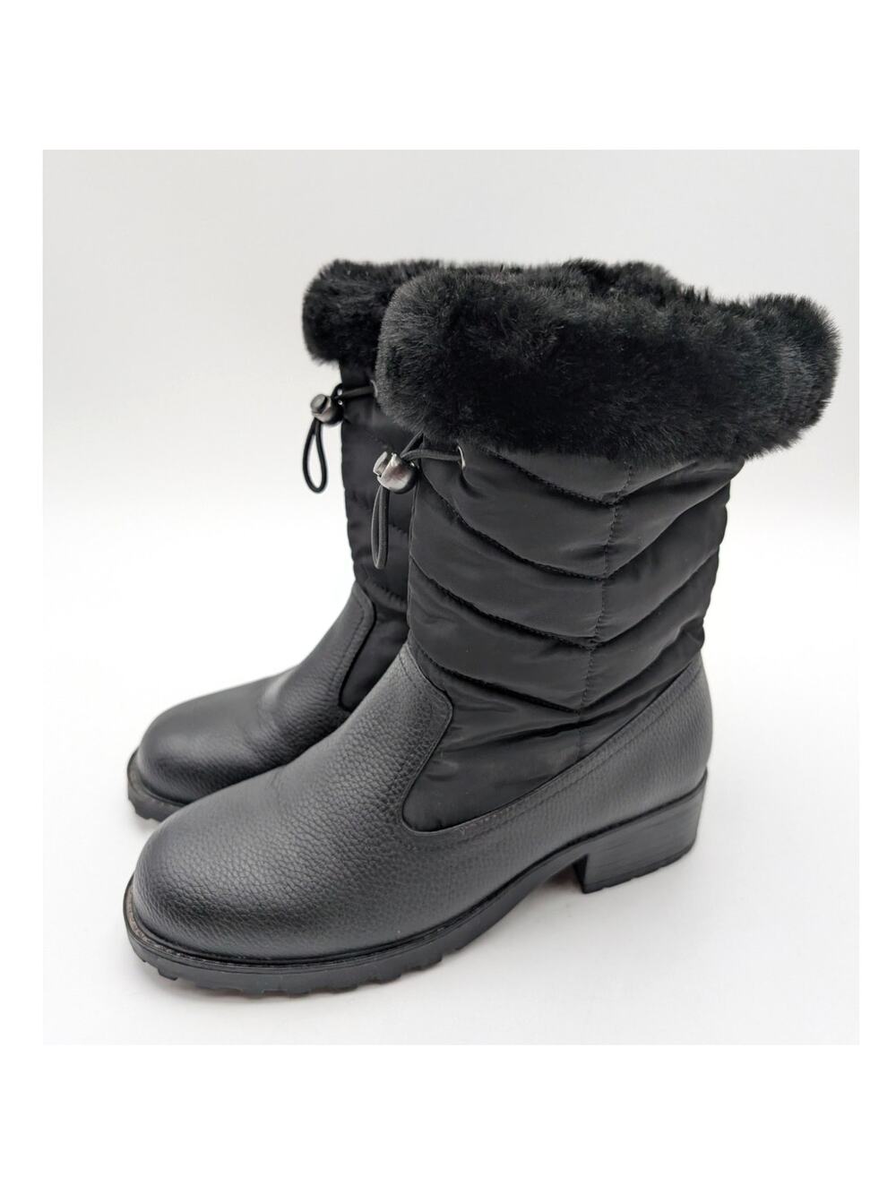 Trotters Bryce Faux Fur Trim Winter Boots Women's Black Tumbled Size US5.5M EU36